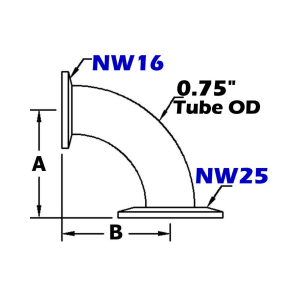 90 Degree Reducing Elbow KF25 to KF16 or KF40 to KF25