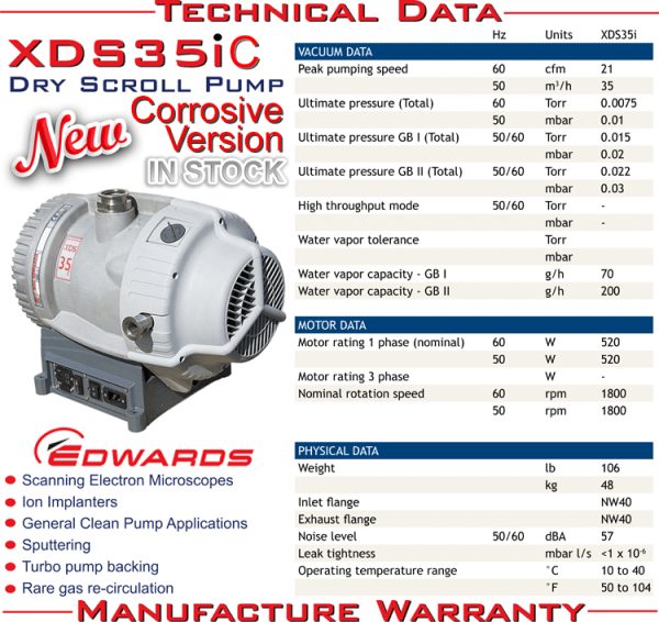 Edwards XDS35iC technical data