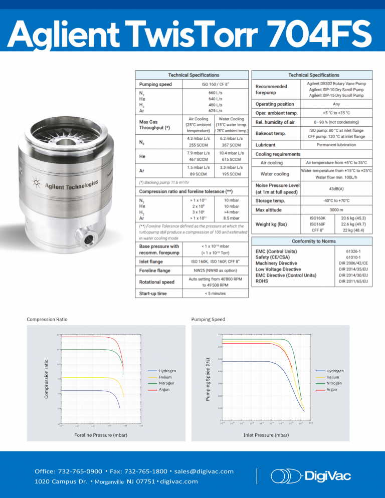 Agilent 74FS ISO63 turbomolecular vacuum pump X3502-64170 specifications